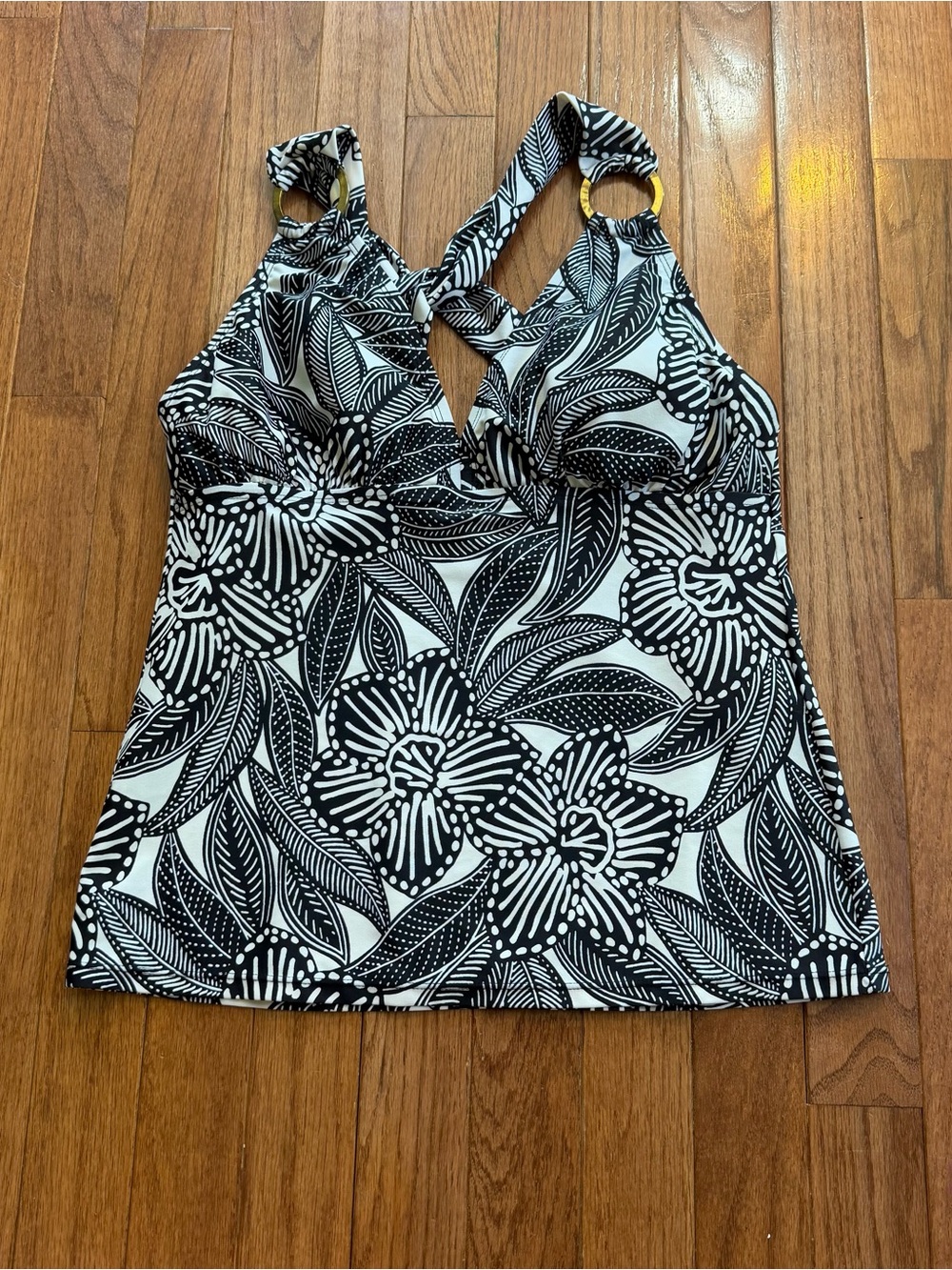 Black & White Floral Halter Swim Tank Top